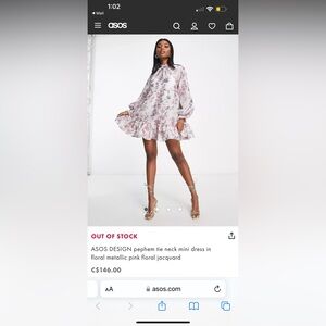 ASOS DESIGN pephem tie neck mini dress in floral metallic pink floral jacquard